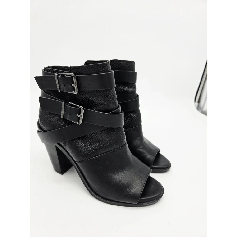 Gianni Bini Ankle Boots Black Leather Round Toe Zip Platform Block Heel Size 7.5